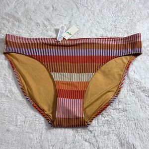 Aerie Women's Striped Ribbed Bikini Bottom Orange Red Blue Size XL NWT
